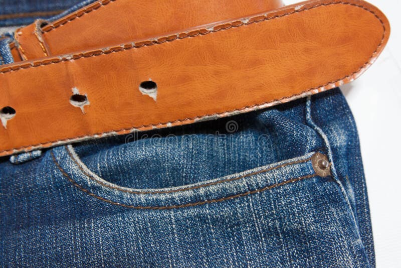 Jeans, brown belt stock photo. Image of casual, closeup 40988350