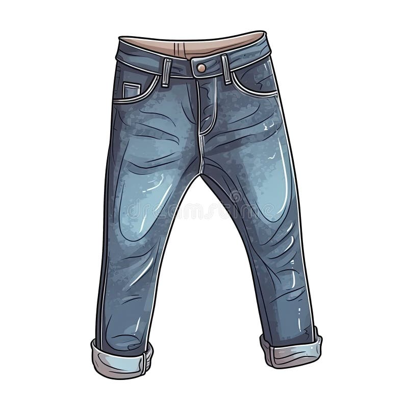 Jeans in Cartoon Style Stiker on White Background on Isolated ...