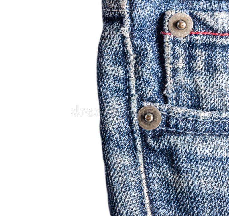 Jeans Closeup, Old, Pocket Back, Front, Crumpled, Torn.Isolated Stock