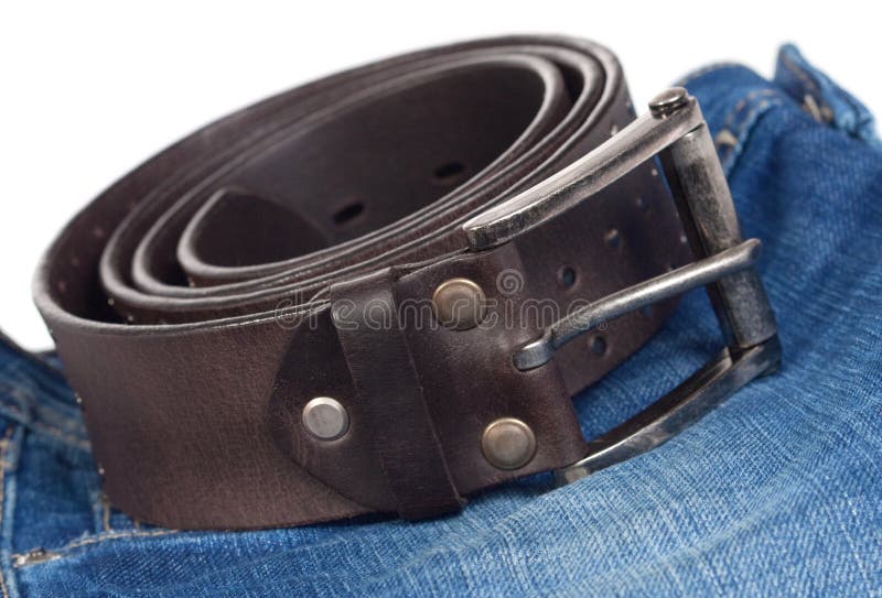 Jeans and leather strap. stock image. Image of blue, heap 11782993