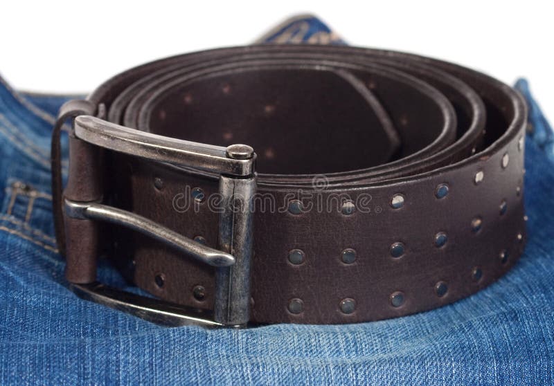 Jeans and leather strap. stock photo. Image of belt, garment 11783076
