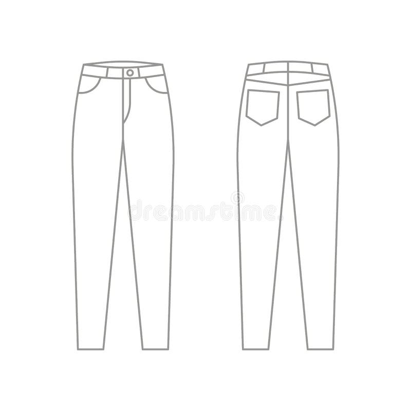 Jeans Pants Technical Outline Template, Trousers Denim with Pockets ...