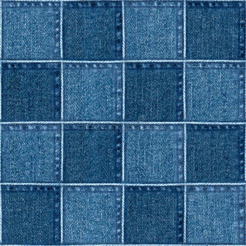 Jeans patchwork fashion background. Denim blue grunge textured seamless pattern