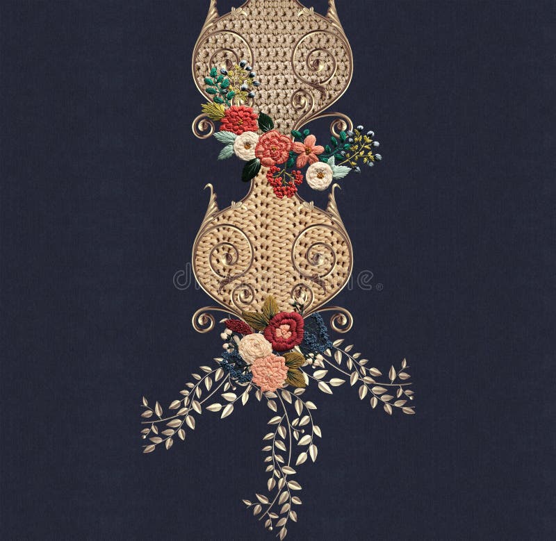 Jeans texturerar broderiblommor vektor illustrationer