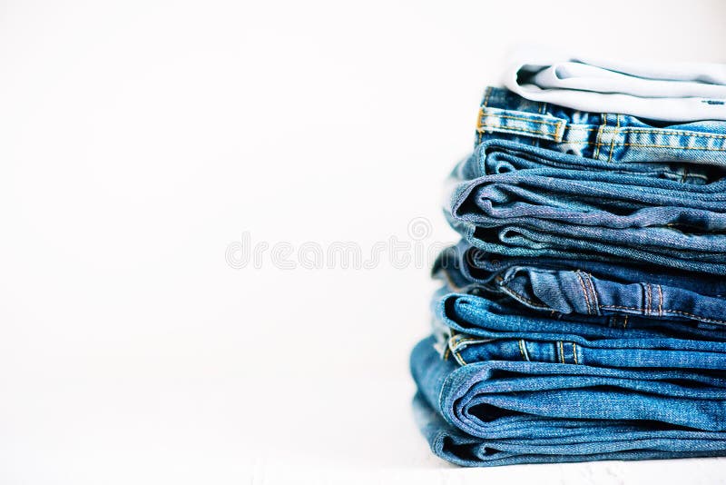 Jeans Things Stacked Stack. Isolated on White Background Stock Image ...