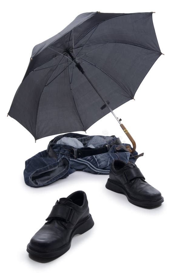 Jeans umbrella shoes stock image. Image of pile, leathern 7171177