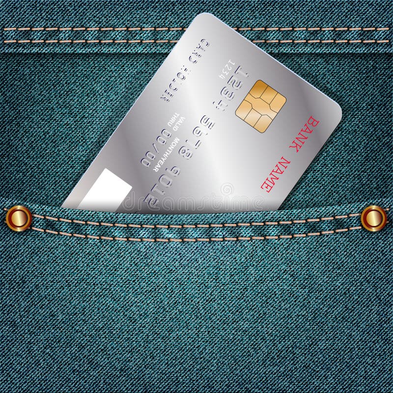 Jeanszak met één enkele zilveren creditcard stock illustratie Jeanszak met één enkele zilveren creditcard stock illustratie