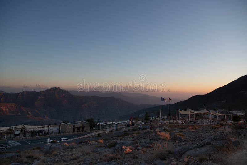 Jebel jais : de viktigaste topparna av uae arkivbilder