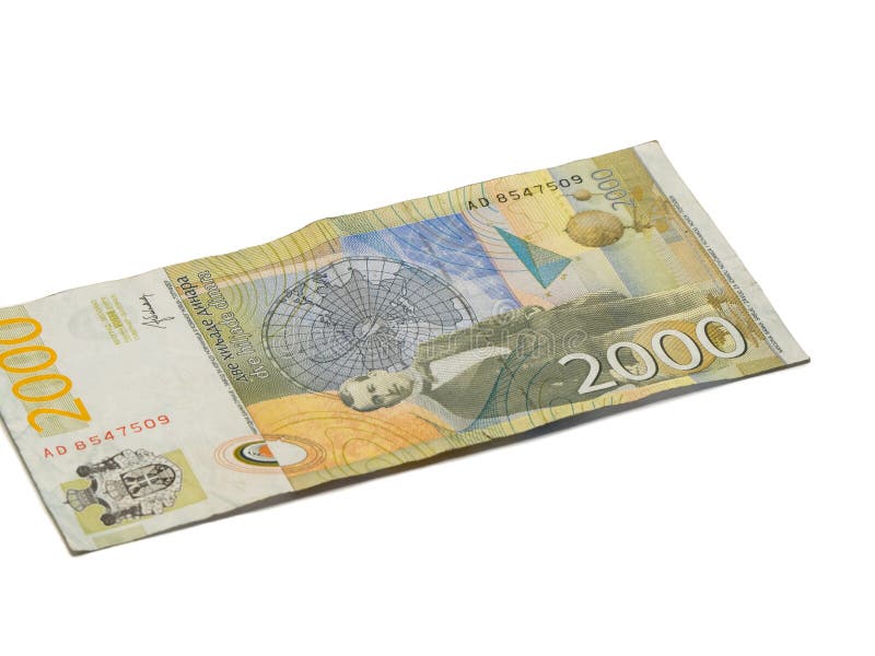Jeden banknot warty 2000 serbów dinary z portretem klimatu naukowiec Milutin Milankovic odizolowywający na białym tle obraz stock Jeden banknot warty 2000 serbów dinary z portretem klimatu naukowiec Milutin Milankovic odizolowywający na białym tle obraz stock