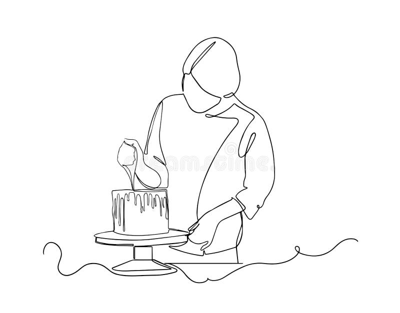 Jeden ciasto kucharskie ciasto ciastka ciągłego ciągłego ciągłego rysowania w kuchni