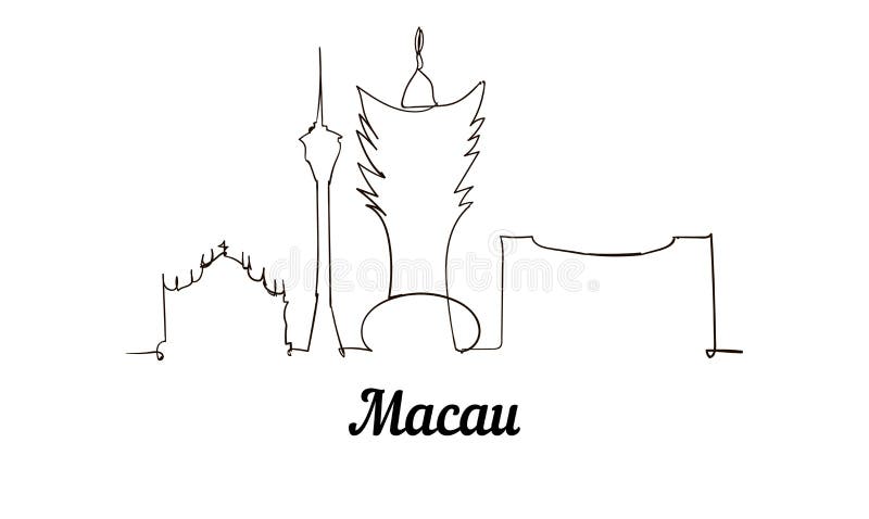 Jeden kreskowego stylu Macau nakreślenia ilustracja ilustracja wektor Jeden kreskowego stylu Macau nakreślenia ilustracja ilustracja wektor