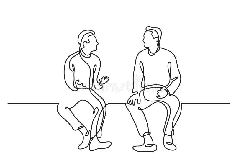 Jeden kreskowy rysunek dwa mężczyzn siedzący opowiadać