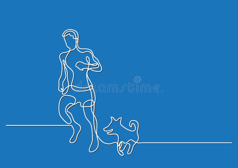 Jeden kreskowy rysunek mężczyzny bieg z psem ilustracja wektor Jeden kreskowy rysunek mężczyzny bieg z psem ilustracja wektor