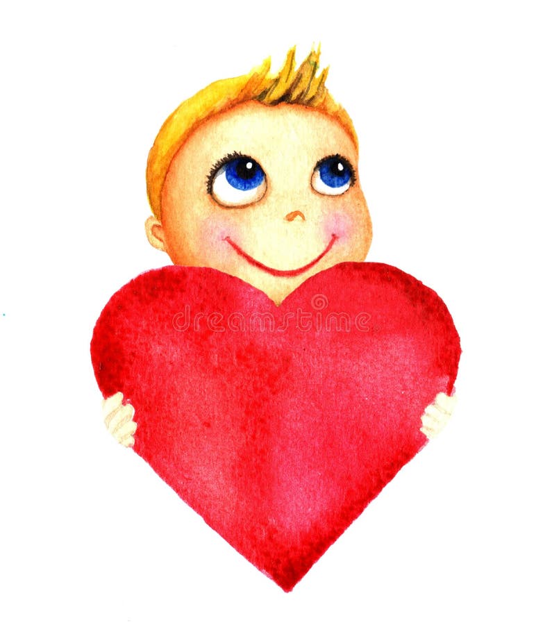 Jeden Mała śliczna Uśmiechnięta Chłopiec Trzyma Dużego Czerwonego Serce W  Jego Ręki Dobroczynności Dziecko Dzieciak Nadzieje I Ilustracji -  Ilustracja złożonej z arte, kardamon: 80056465