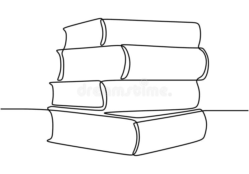 Jeden rysunek sterty książek. stos książek na biurku. uporządkowane książki. radosna nauka z czytaniem książki. jedna ręka