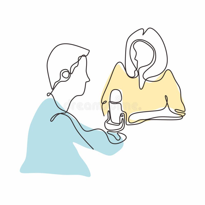 Jedna ciągła linia rysowania wektora mikrofonu podkastowego ilustracja minimalistycznej grafiki jednowierszowej ilustracji