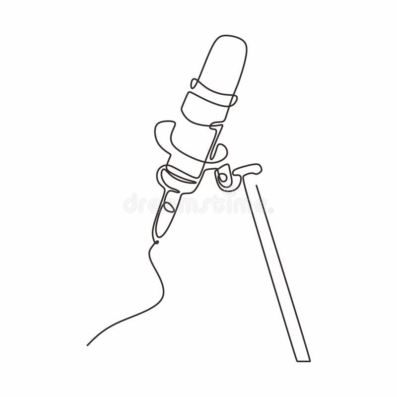 Jedna ciągła linia rysowania wektora mikrofonu podkastowego ilustracja minimalistycznej grafiki jednowierszowej ilustracji