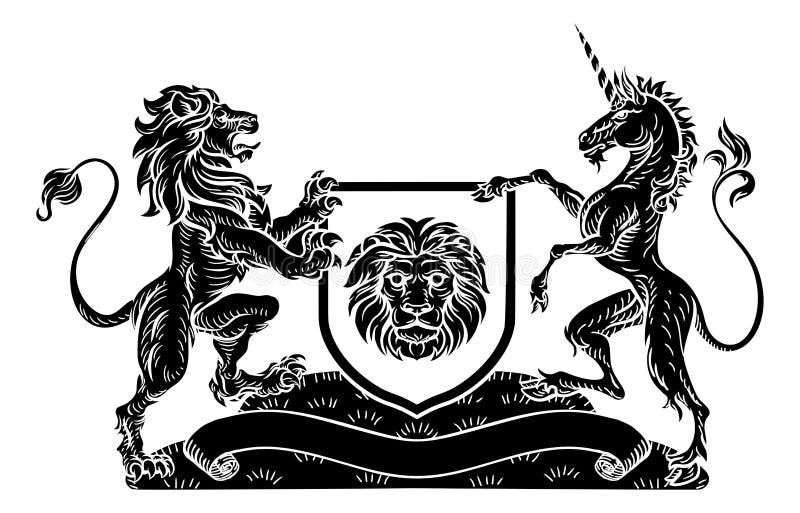 Jednorożec i lwa Heraldyczny żakiet ręka grzebień royalty ilustracja