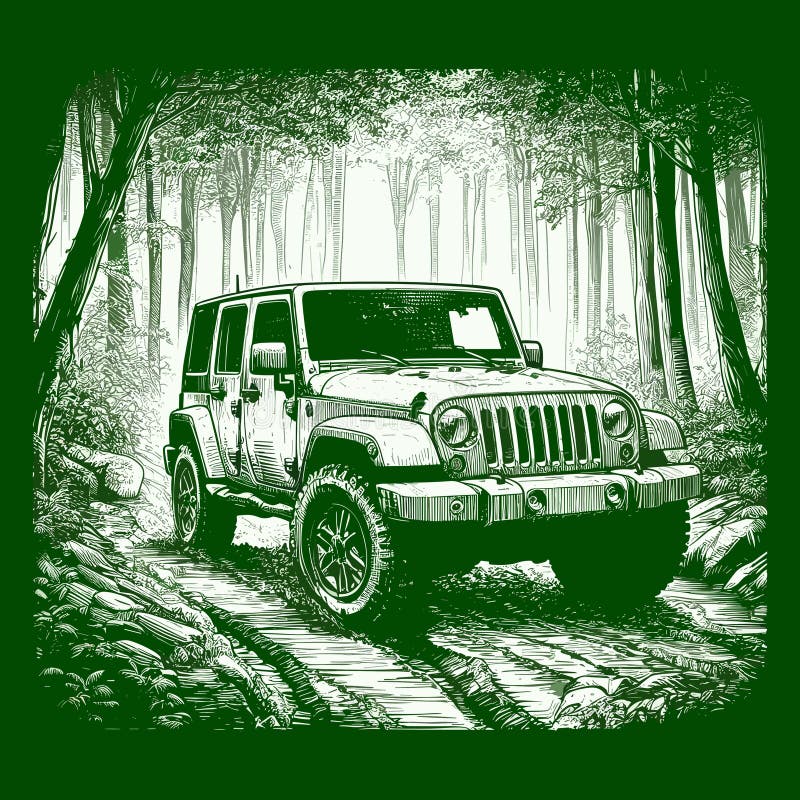 Single line drawing of 4x4 speed wrangler jeep Vector Image