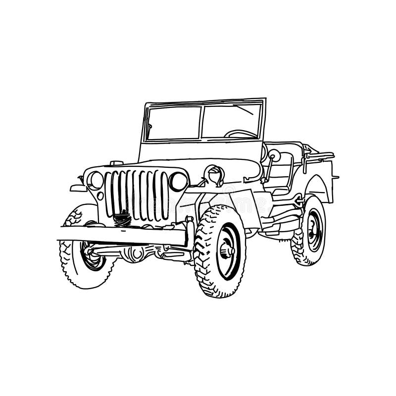 jeep army vector line art Hand drawn illustration