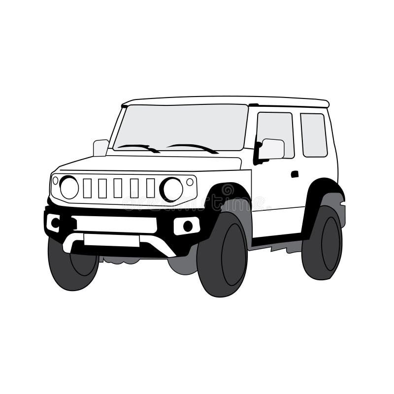 Single line drawing of tough 4x4 speed jeep wrangler car. Adventure offroad  rally vehicle transportation concept. One continuous line draw design Stock  Vector