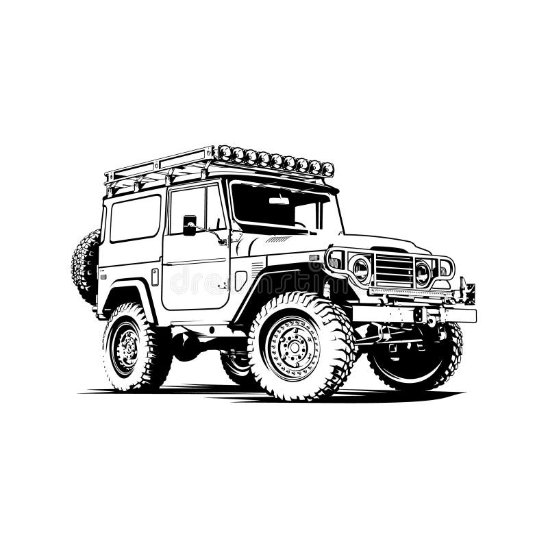 Single line drawing of 4x4 speed wrangler jeep Vector Image