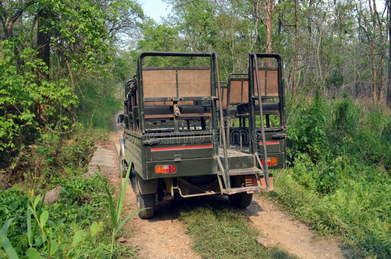 Jeep Safari Excursion in the Chitwan National Park Stock Photo