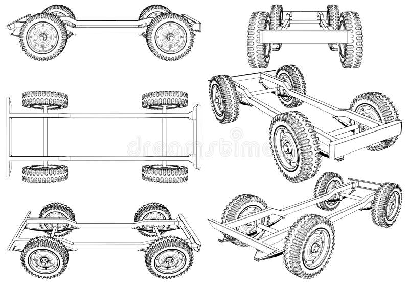 Jeep Wheels Suspension System Vector. Isolated on White Background