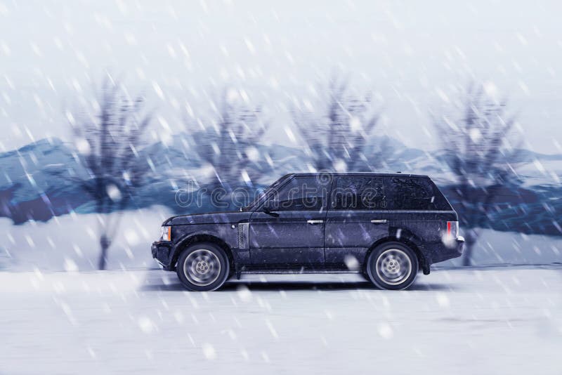 Jeep on winter road