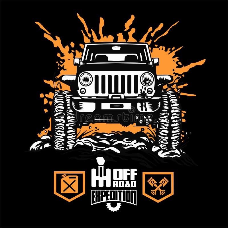 Jeep Wrangler - Suv car on black - elements for tshirt and emblem - vector set