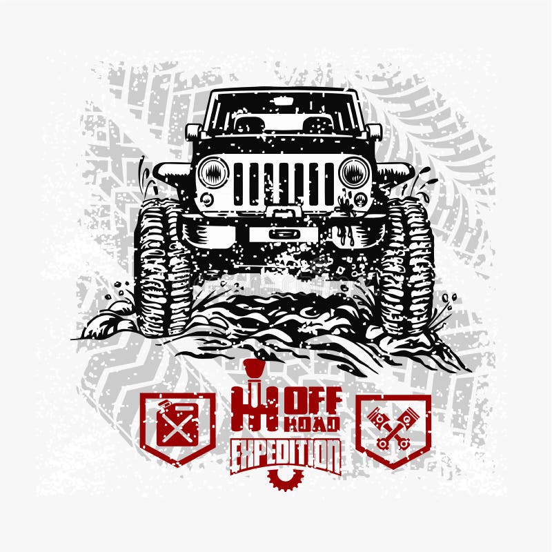 Jeep Wrangler - Suv car on white - elements for tshirt and emblem - vector set