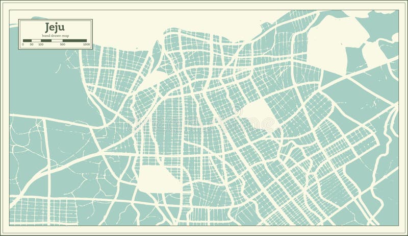 Jeju South Korea City Map In Retro Style Outline Map