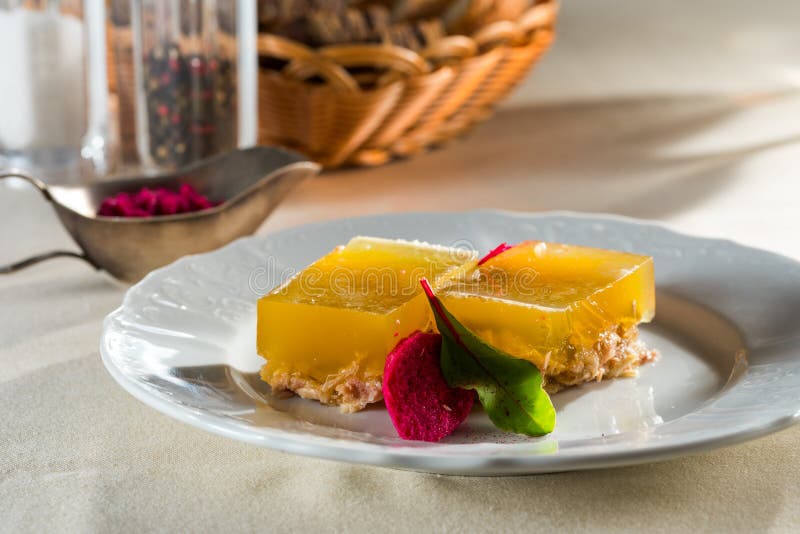 Jelly Cold Meat with Meat and Sauce on a Plate Stock Image Image of