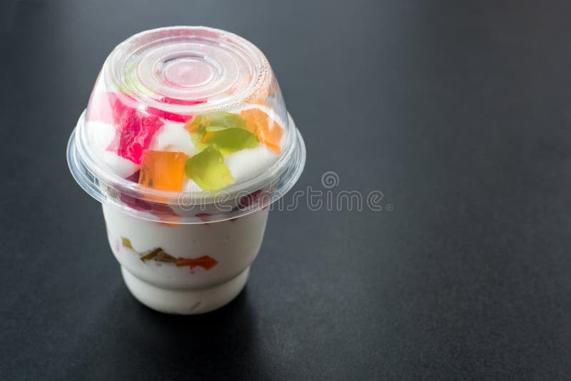 Jelly in Disposable Glasses on a Black Table Stock Photo Image of