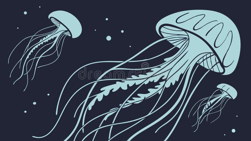 Jellyfish in dark water, deep sea life and mysterious ocean vector design Generative AI stock illustration