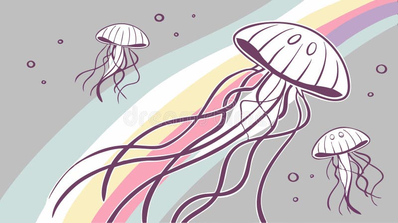 Jellyfish floating abstract, marine life and ocean art vector design Generative AI stock illustration