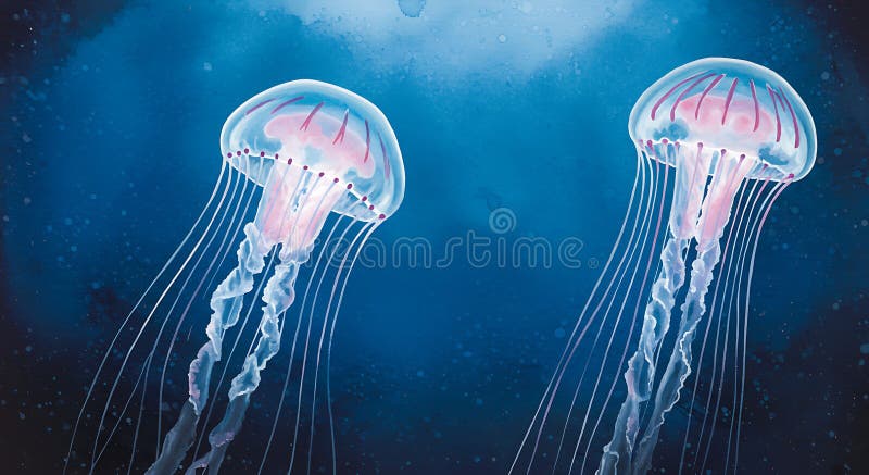 Jellyfish Floating in Deep Blue Ocean. royalty free illustration