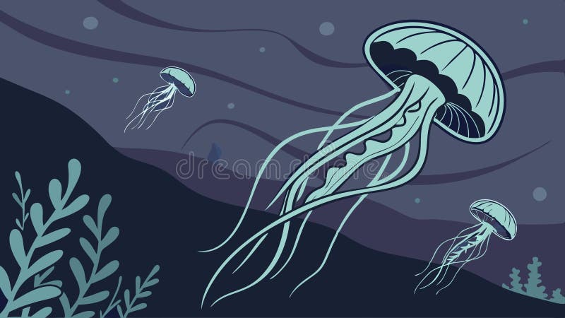 Jellyfish floating illustration, deep sea creature vector design Generative AI stock illustration