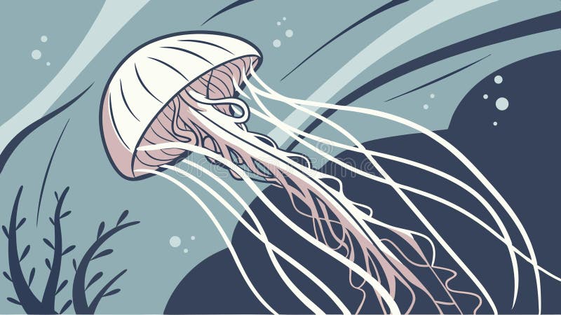 Jellyfish floating, marine creature, underwater life and ocean animal, jellyfish sea vector design Generative AI. A jellyfish gracefully floating underwater, representing marine creature, underwater life, and ocean animal. Showcasing elegant jellyfish and beauty of marine biodiversity vector design Generative AI