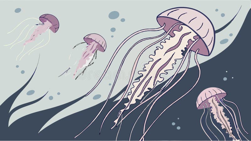 Jellyfish floating in ocean, marine life and underwater world scene vector design Generative AI royalty free illustration