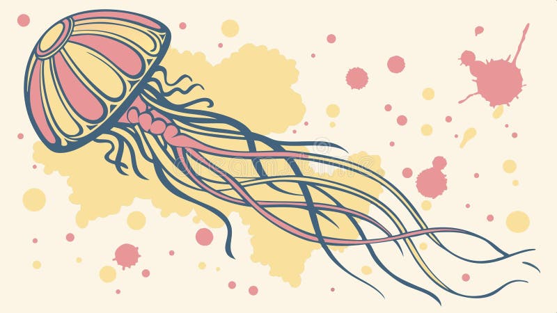 Jellyfish floating underwater, bioluminescent jellyfish and ocean life vector design Generative AI stock illustration
