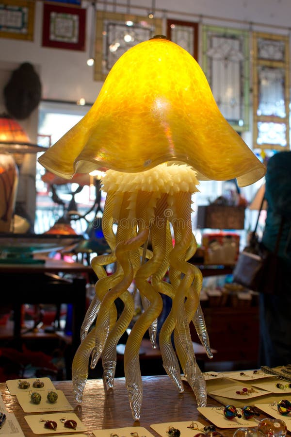 Blown Glass Jellyfish lamp stock image. Image of marine 53282109