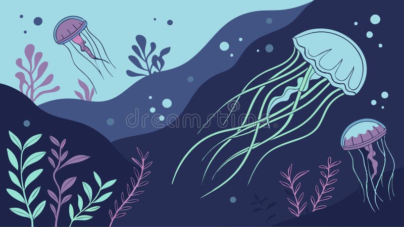 Jellyfish in ocean, underwater life, marine and aquatic nature vector design Generative AI royalty free illustration