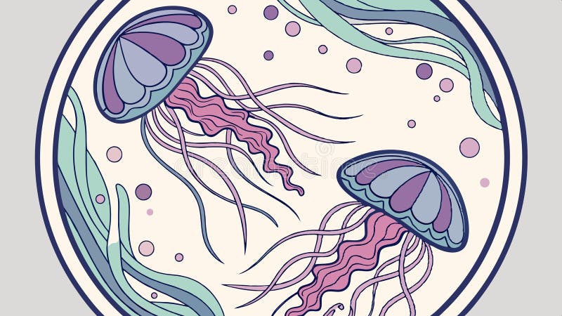 Jellyfish in ocean, underwater marine life vector design Generative AI stock illustration