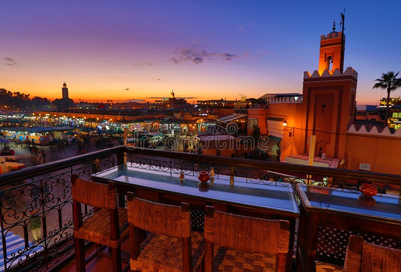 Jemaa el Fna square at dusk, Marrakesh