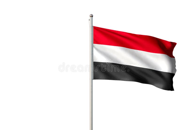 Jemenstaatsflagge, die lokalisierte realistische Illustration 3d des weißen Hintergrundes wellenartig bewegt lizenzfreie abbildung Jemenstaatsflagge, die lokalisierte realistische Illustration 3d des weißen Hintergrundes wellenartig bewegt lizenzfreie abbildung