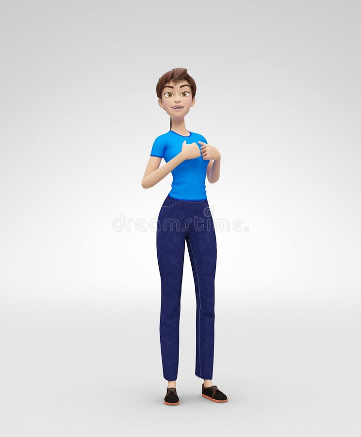 3D Rendered Animated Character in Casual Clothes, Isolated on White Spotlight Background. 3D Rendered Animated Character in Casual Clothes, Isolated on White Spotlight Background