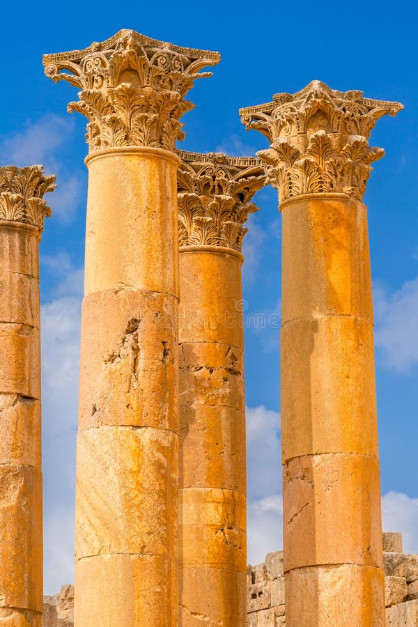 Jerash, Jordan close-up Temple of Artemis columns in the ancient Roman city of Gerasa, preset-day Jarash. Jerash, Jordan close-up Temple of Artemis columns in the ancient Roman city of Gerasa, preset-day Jarash