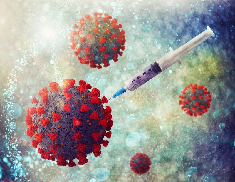 Jeringa con vacuna para coronavirus covid 19. concepto de cura a partir del virus