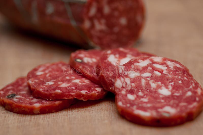 Jerked Italian salami stock image. Image of gourmet, spice 83830491